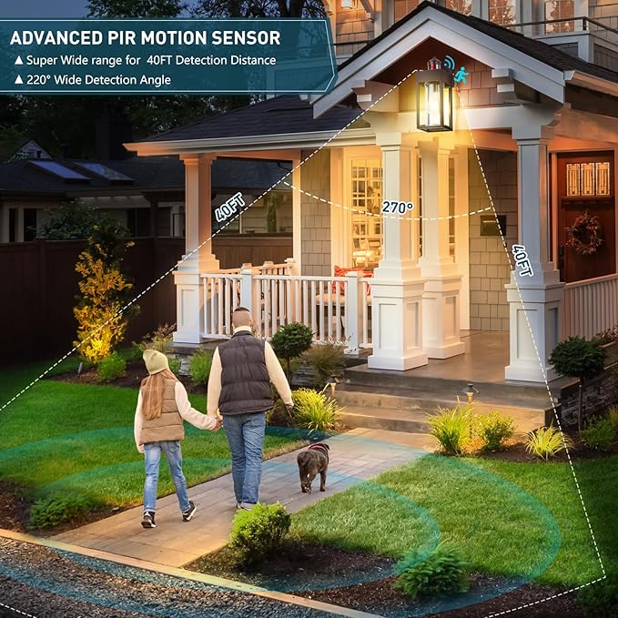 LWSOY Motion Sensor Outdoor Wall Lanterns 2 Packs, Dusk to Dawn Exterior Light - Image 2