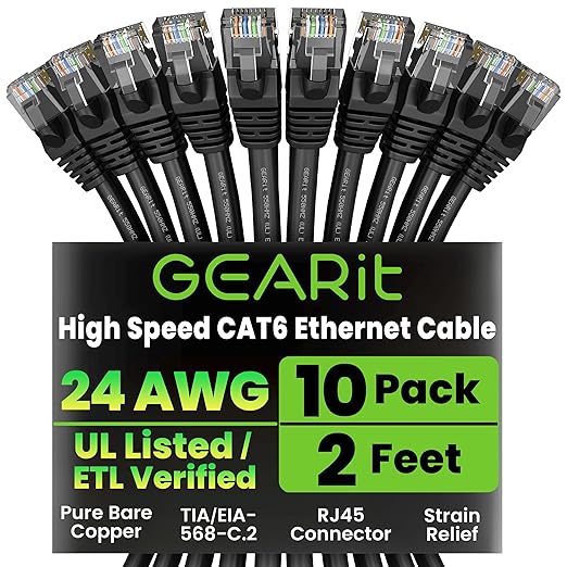 GEARit Cat 6 Ethernet Cable Cat6 Network Patch, Snagless Cord, Internet by GEARit