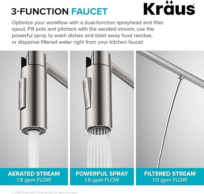 KRAUS Oletto 2-in-1 Commercial Style Pull-Down Single Handle Water Filter - Image 10