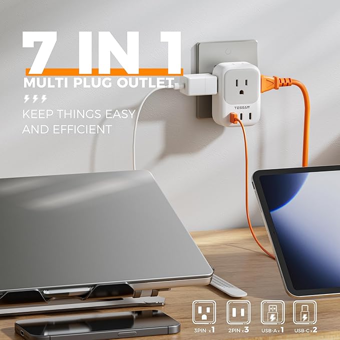 USB Wall Charger, TESSAN Outlet Splitter - Image 2