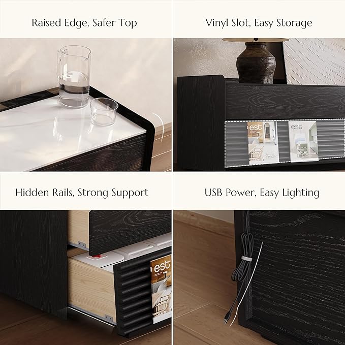POVISON Fully-Assembled Mid Century Glossy Sintered Stone TV Stand, 118.11" - Image 4