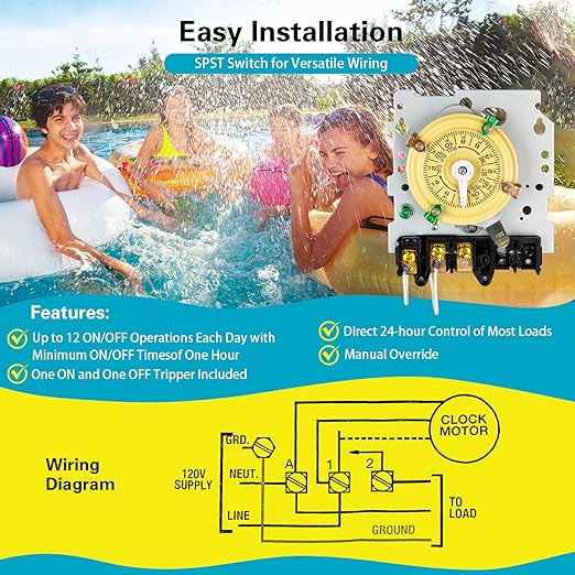 T101M Pool Pump Timer Mechanism Only, 120V 40A SPST, and Outdoor Lighting - Image 4