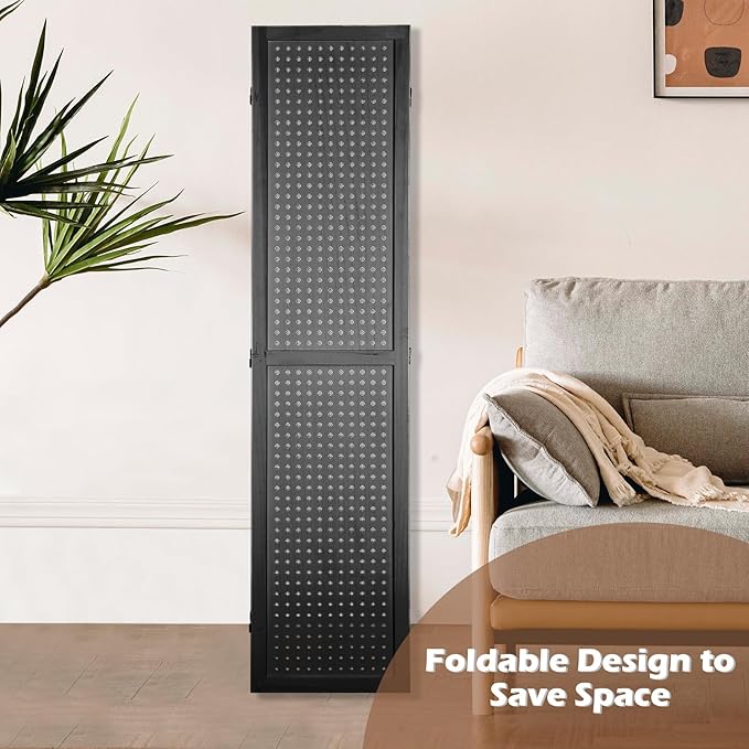 ECOMEX 6 Panel Room Divider, 5.6Ft Pegboard Display Wooden Room Divider Folding - Image 8