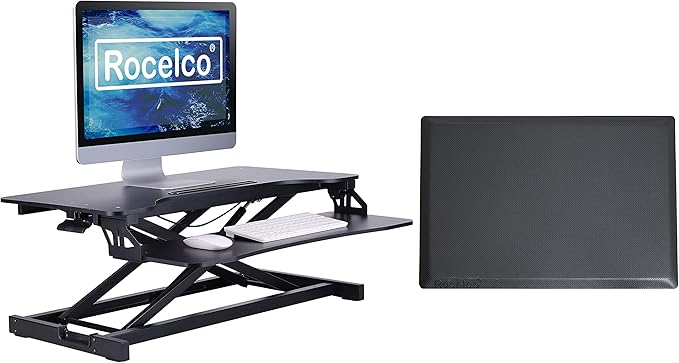 Rocelco Standing Desk Converter and Floor Mat by Rocelco