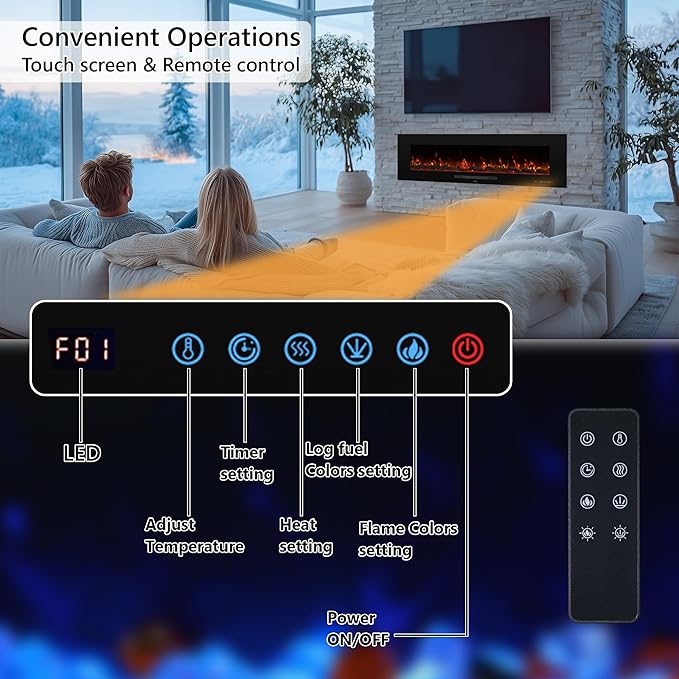 36" Electric Fireplace Inserts, Recessed & Wall Mounted Fireplace Heater - Image 3