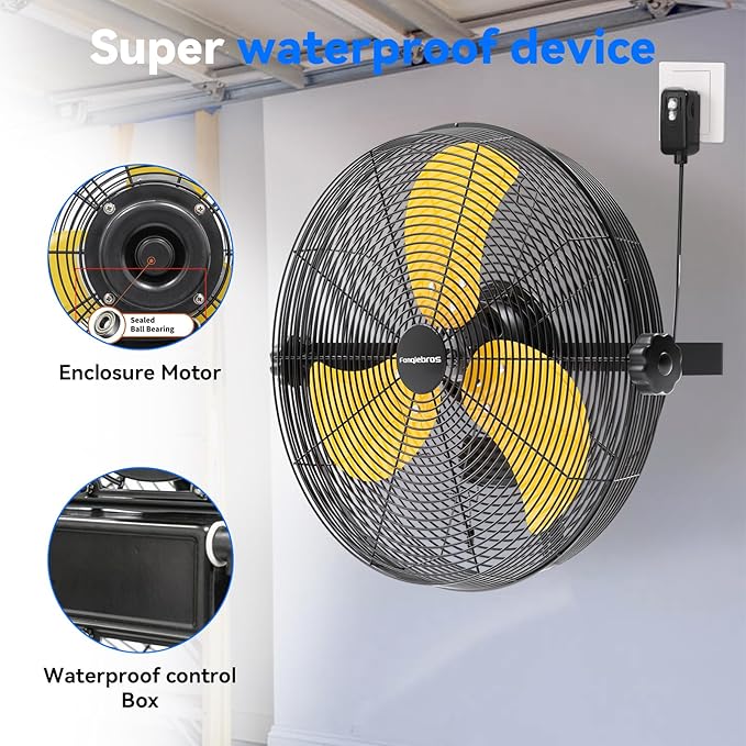 2PCS 2600 CFM 14 inch Outdoor High Velocity Wall Mounted Fan, 3-Speed Metal Fans - Image 4