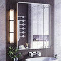 ISKM Silver Bathroom Mirror, 36 x 28 Inch Metal Rounded Rectangular Wall by ISKM-IStillKeepMovin