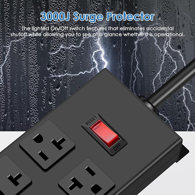 JUNNUJ Heavy Duty 20 Amp Power Strip, Garage 8 Outlets Metal 12 Gauge Surge - Image 3