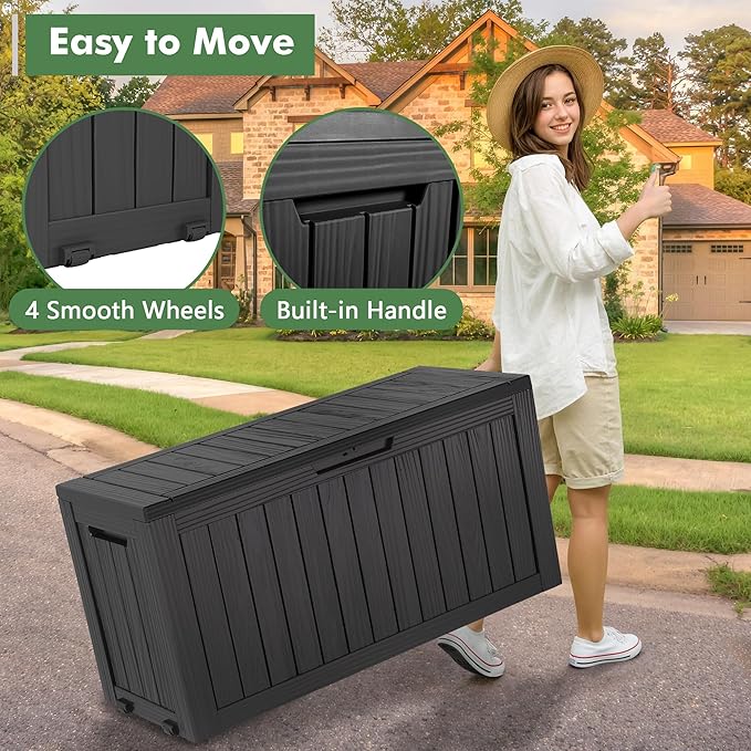 NUNU LAB Outdoor Storage Box, 80 Gallon Large Resin Sturdy Deck Box, Backyard - Image 5
