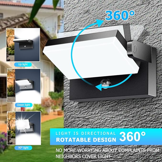 WISELUME 60W LED Outdoor Wall Light – 360° Adjustable Head, Motion Sensor - Image 5