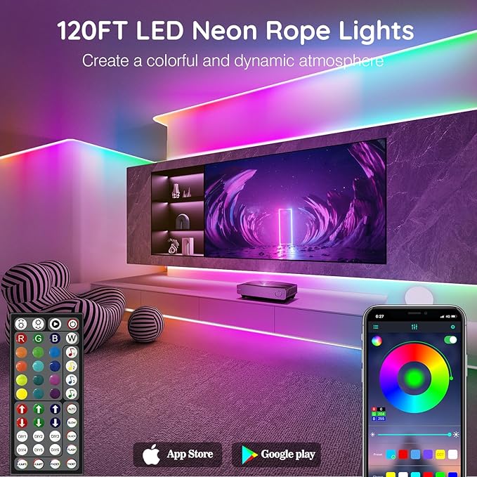 SINLEY Led Neon Rope Lights 120FT, Control - Image 2