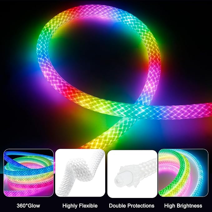 maylit 360 Degree Luminous Reticulate Weave Rope Lights, 25ft Addressable ICRGB - Image 3
