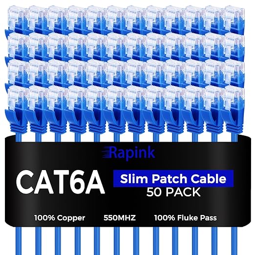 Rapink Patch Cables Cat6a 3ft Slim, Cat6a Ethernet Patch Cable 10G Support by Rapink