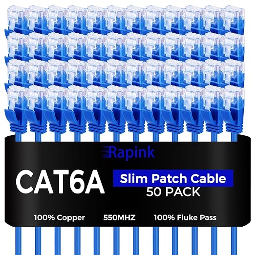 Rapink Patch Cables Cat6a 0.5ft Slim, Cat6a Ethernet Patch Cable 10G Support by Rapink