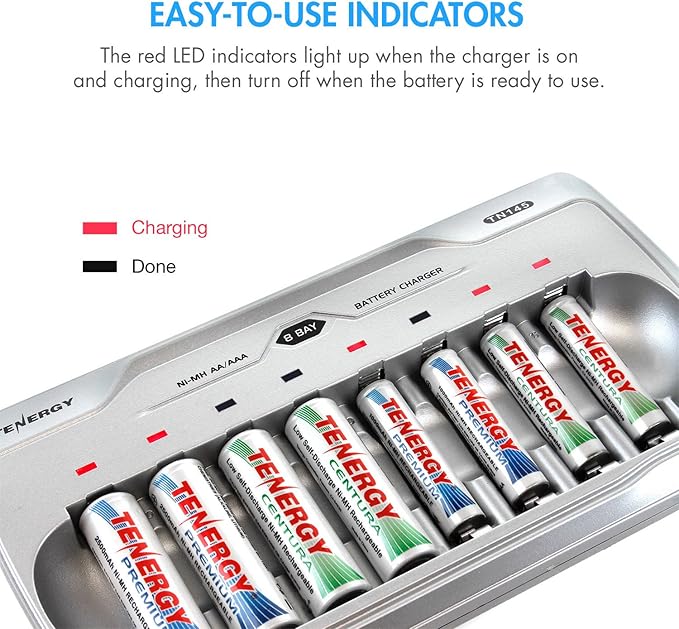 Tenergy TN145 8 Bay Charger and 8 Pack Rechargeable AAA Batteries, Independent - Image 9