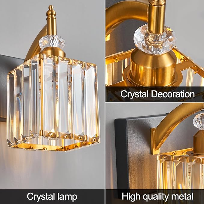 BBLLWJ Modern Bathroom Vanity Light 3-Light Black and Gold Crystal Light - Image 5