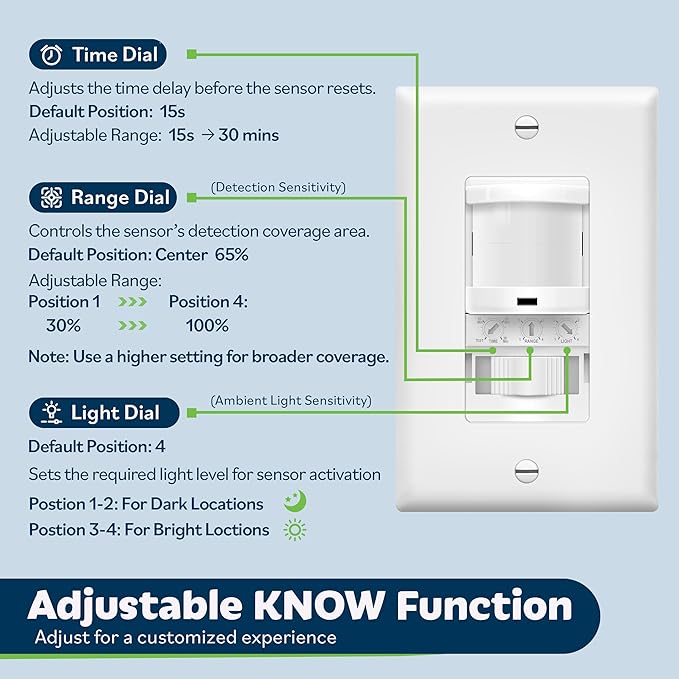 TOPGREENER In-Wall PIR Motion Sensor Light Switch, Single Pole Occupancy Sensor - Image 3