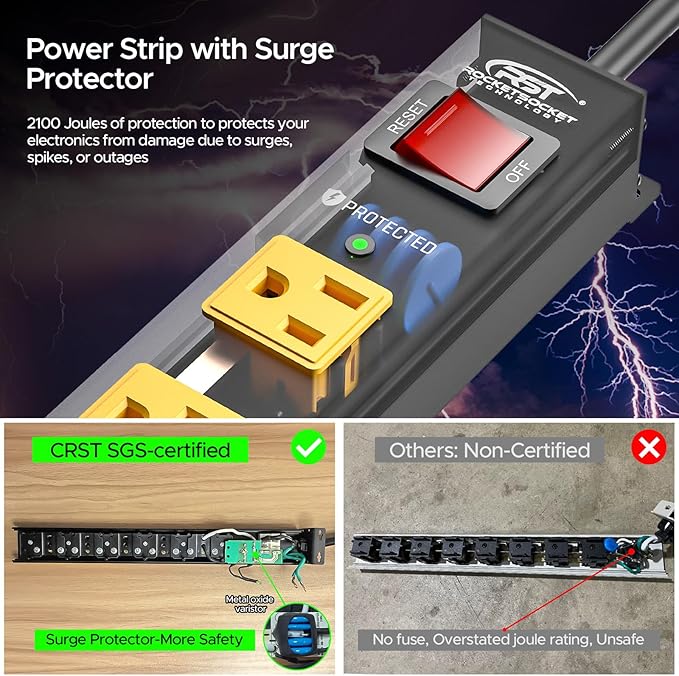 CRST 2 Pack 8 Outlet Metal Heavy Duty Power Strip - Image 3