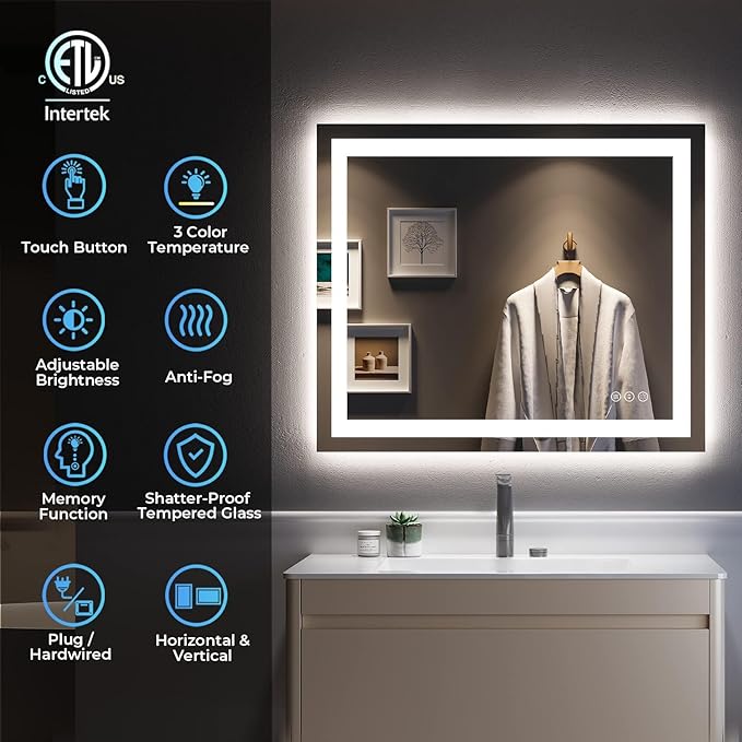 YEELAIT 28x36 Inch LED Bathroom Mirror - Image 2
