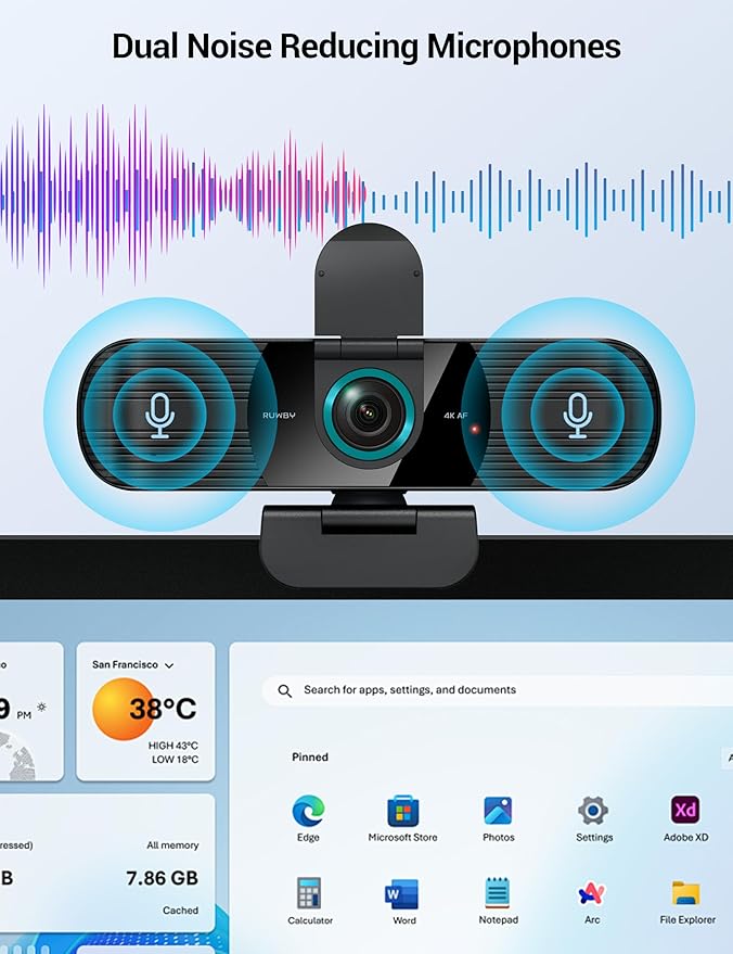 RUWBY UHD 4K Webcam with Built-in Dual Mics, Wide-Angle Lens, Privacy Cover - Image 5