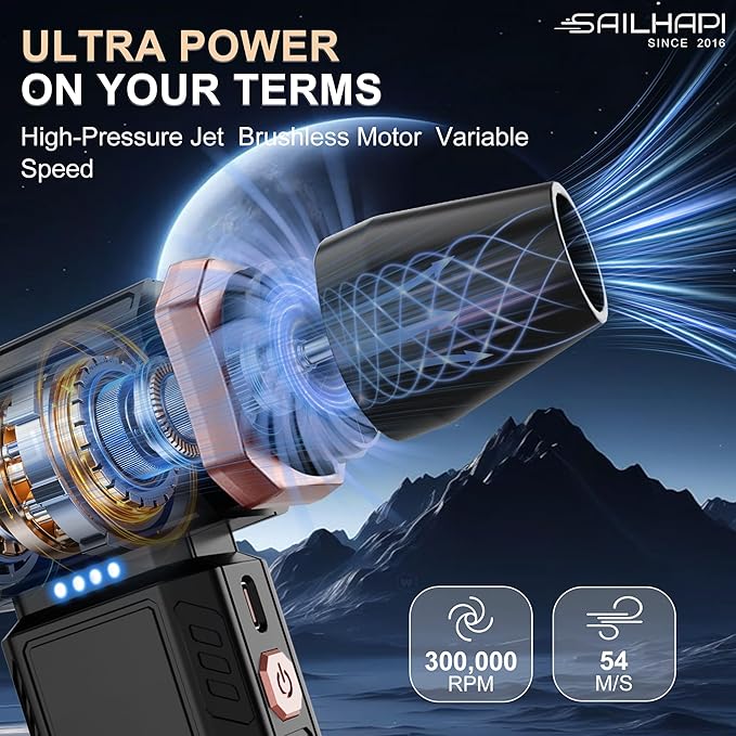 SAILHAPI Electric Air Duster, 300000RPM High-Speed Cordless Blower Fan - Image 3