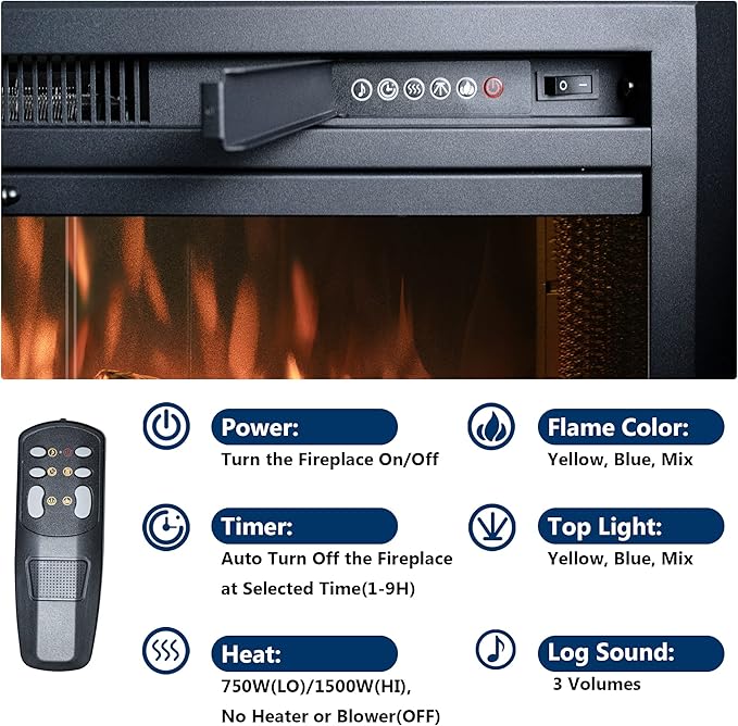 Velaychimny 45" W x 25" H Electric Fireplace Insert - Image 4