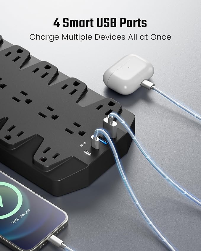Surge Protector Power Strip, SUPERDANNY 18 AC Outlets - Image 5
