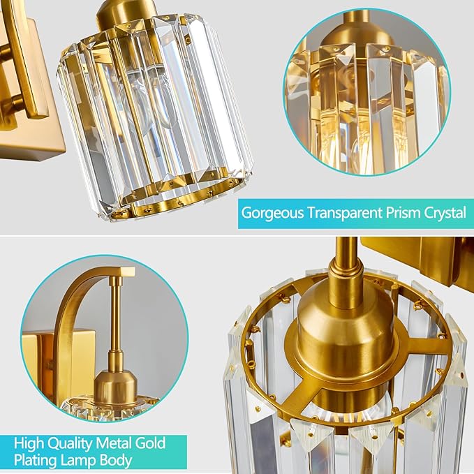 FDPBY 4-Light Crystal Vanity Light, Modern Gold Bathroom Wall Sconce - Image 5