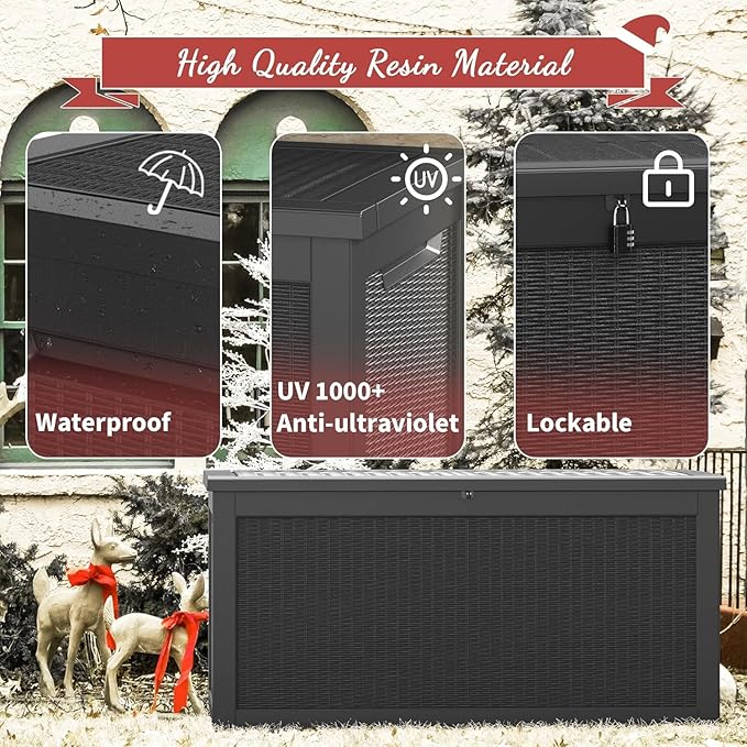 NUNU LAB Outdoor Storage Box, 320 Gallon Deck Box, Resin Waterproof Outside - Image 6