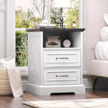 Nightstand with Charging Station, Rustic Farmhouse Wood Small Dresser, Bedside by Thacuok