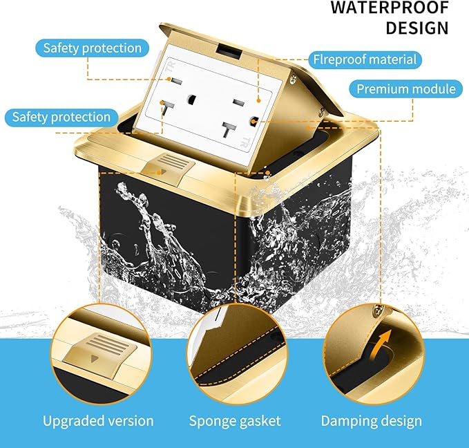 Vagueior Pop Up Floor Electrical Outlet Stainless Steel Box Kit, 20A TR - Image 3