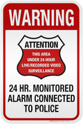 Warning 24 HR. Monitored Alarm Connected To Police Sign, 12x18 Inches, 3M EGP by MySignCenter
