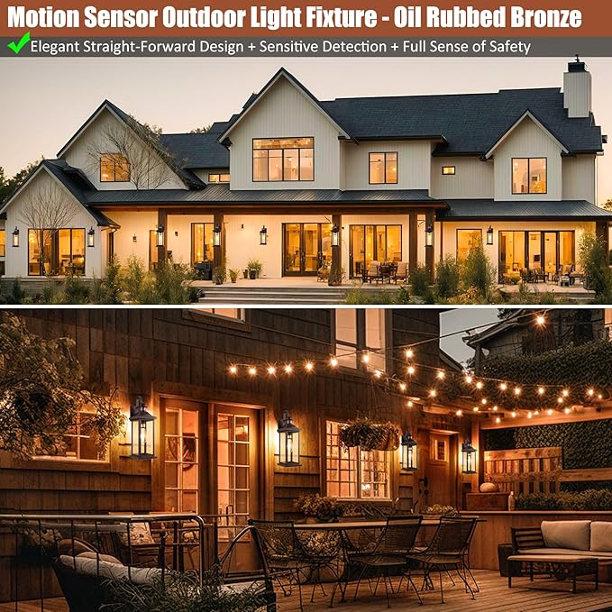 Roravilila Dusk to Dawn Motion Sensor Outdoor Lights Oil Rubbed Bronze 2-Pack - Image 5