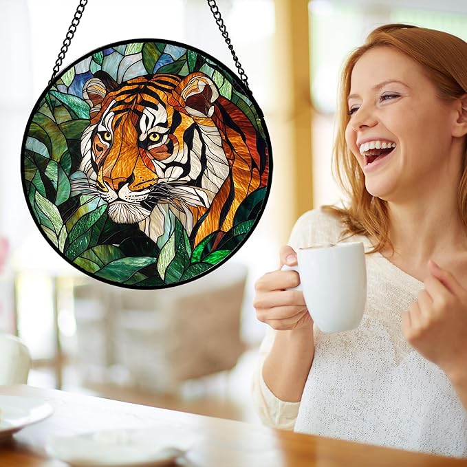 AMDERVEN Stained Glass Window Hanging, Fierce Tiger Sun Catcher - Image 4