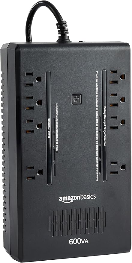 Amazon Basics UPS Battery Backup & Surge Protector 600VA/360W, 8 Outlets by AmazonBasics
