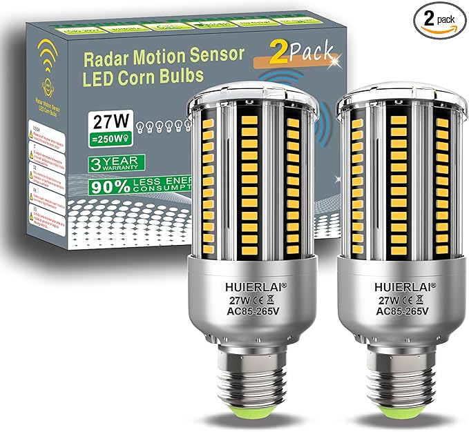Radar Motion Sensor Light Bulbs A19 250W Equivalent AC85-265V 27W Motion by HUIERLAI
