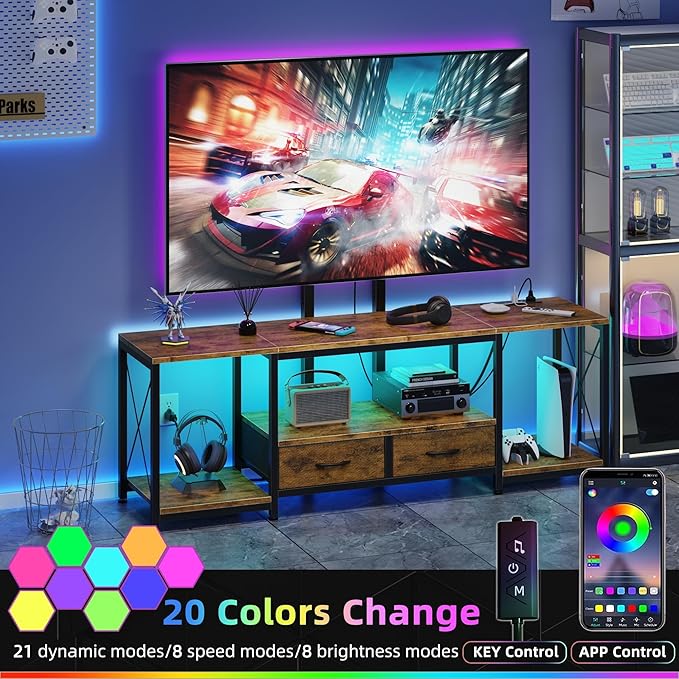 LED TV Stand with Mount and Power Outlet & Fabric Drawers - Image 3