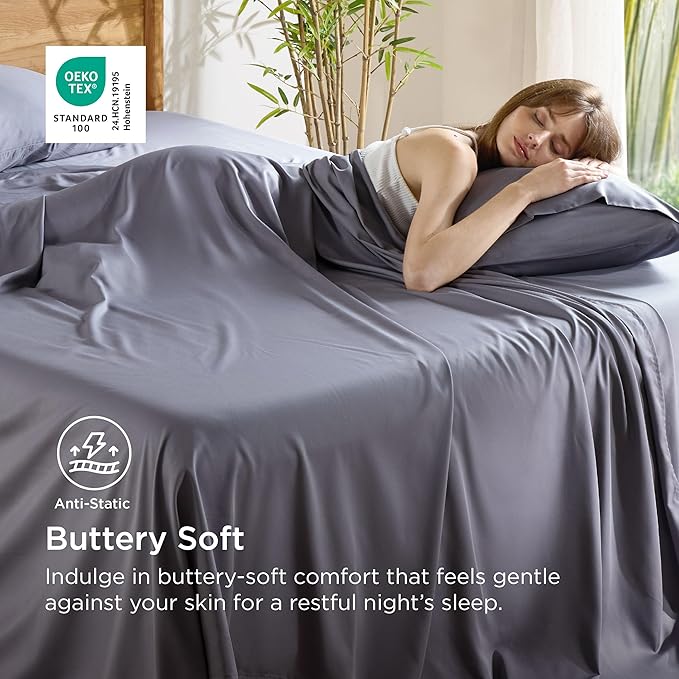 Bedsure California King Sheet Sets, Cooling Sheets, Rayon Derived from Bamboo - Image 4