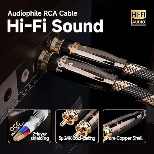 TODN Audiophile RCA Cables HiFi RCA Audio Cable - Image 3