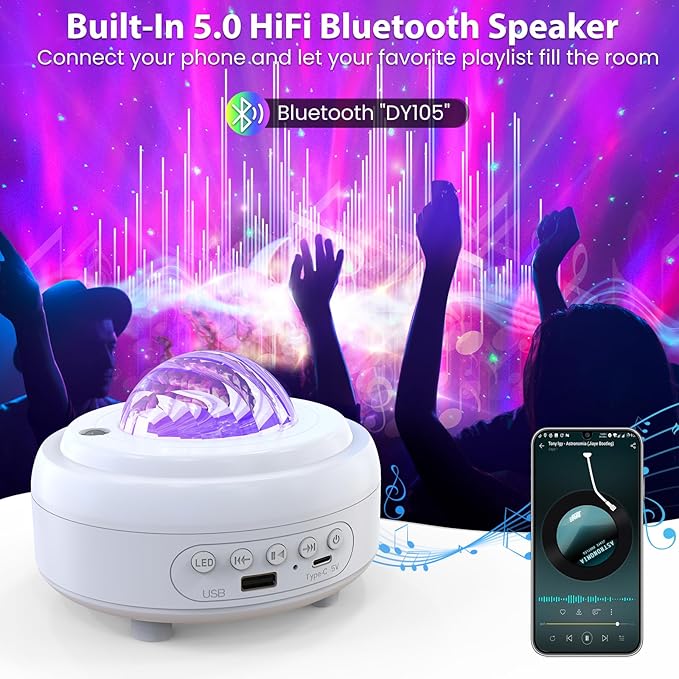 HUMIIEYE Star Projector with Bluetooth Speaker, 1800mAh Battery Operated Night - Image 5