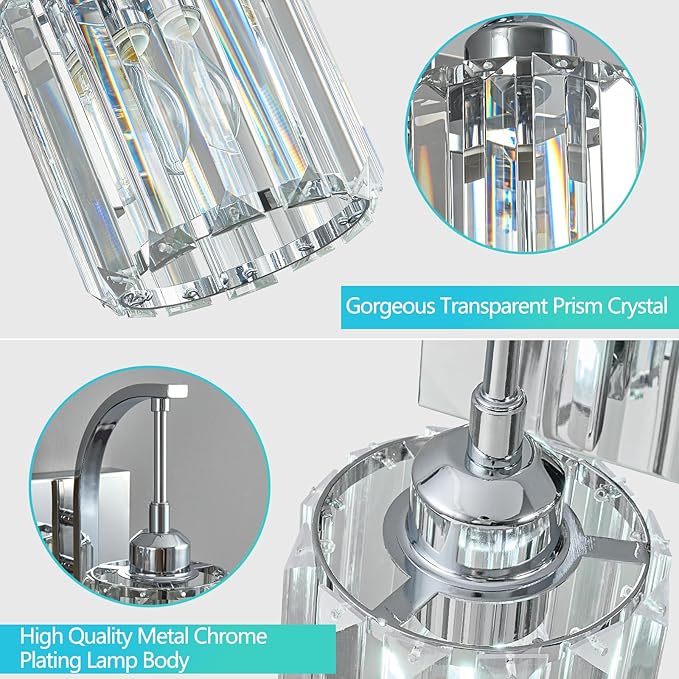 FDPBY 6-Light Crystal Vanity Light, Chrome Modern Wall Sconce - Image 5