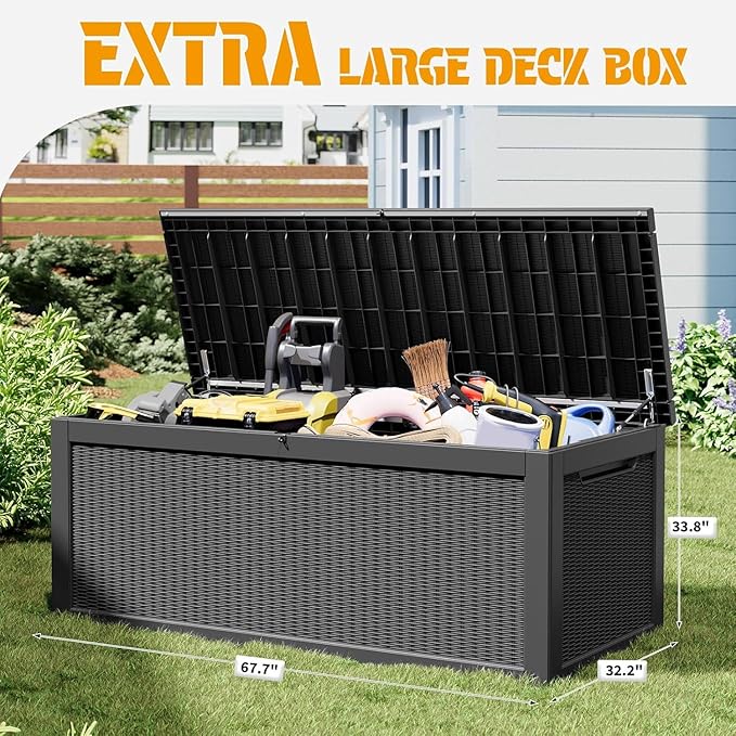 NUNU LAB Outdoor Storage Box, 320 Gallon Deck Box, Resin Waterproof Outside - Image 2