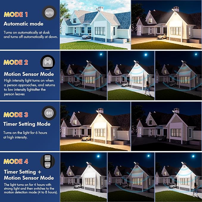 MMKT Solar Street Lights Outdoor, 3 Color Warm White LED Dusk to Dawn IP65 - Image 4