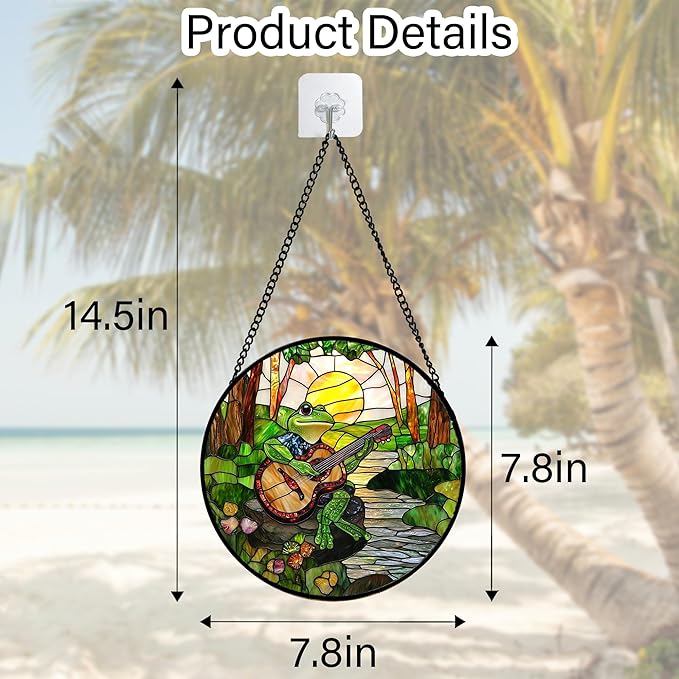 DASTOLL Stained Glass Window Hanging, Frog Playing Guitar Suncatcher Diamond - Image 6
