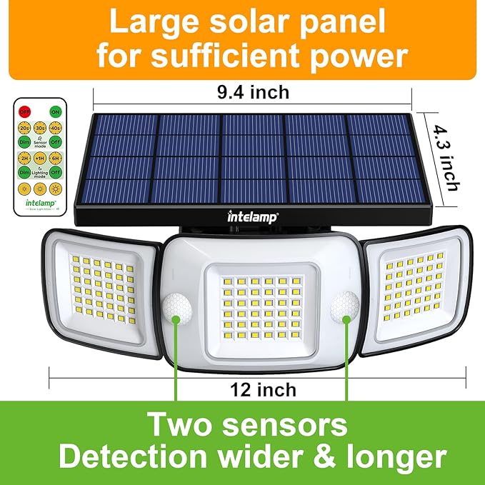 intelamp Solar Flood Lights Outdoor Waterproof, 6000mAh 1200LM Solar Powered - Image 3