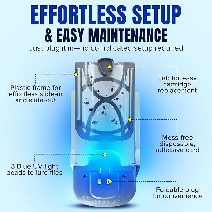 Zaperly 1 Fruit Fly Trap & 5 Adhesive Cartridges, Indoor Plug-in Bug Catcher - Image 6