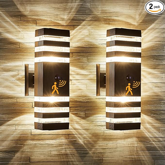 2 Pack Motion Sensor Outdoor Wall Light Fixture Up Down Porch Lights Modern by DELICAVYLIGHTING
