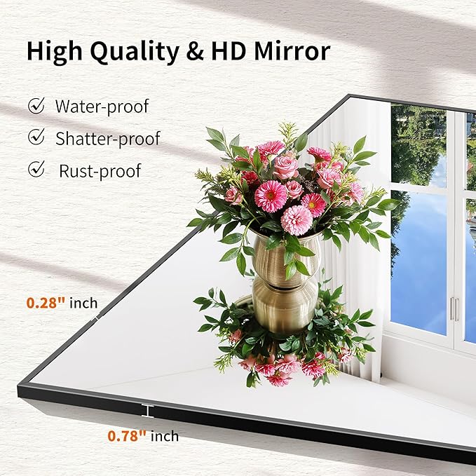 Black Bathroom Mirror for Wall, 24x60 Inch Rectangle Mirror - Image 6