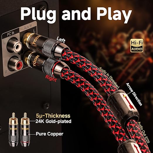 TODN RCA Cables for Audiophile 3ft HiFi Stereo Shielded RCA to RCA Audio Cable - Image 4