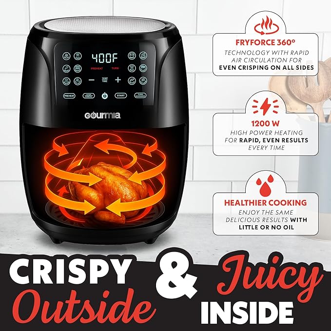 Gourmia Air Fryer Oven Digital Display 4 Quart Large AirFryer Cooker 12 1-Touch - Image 4